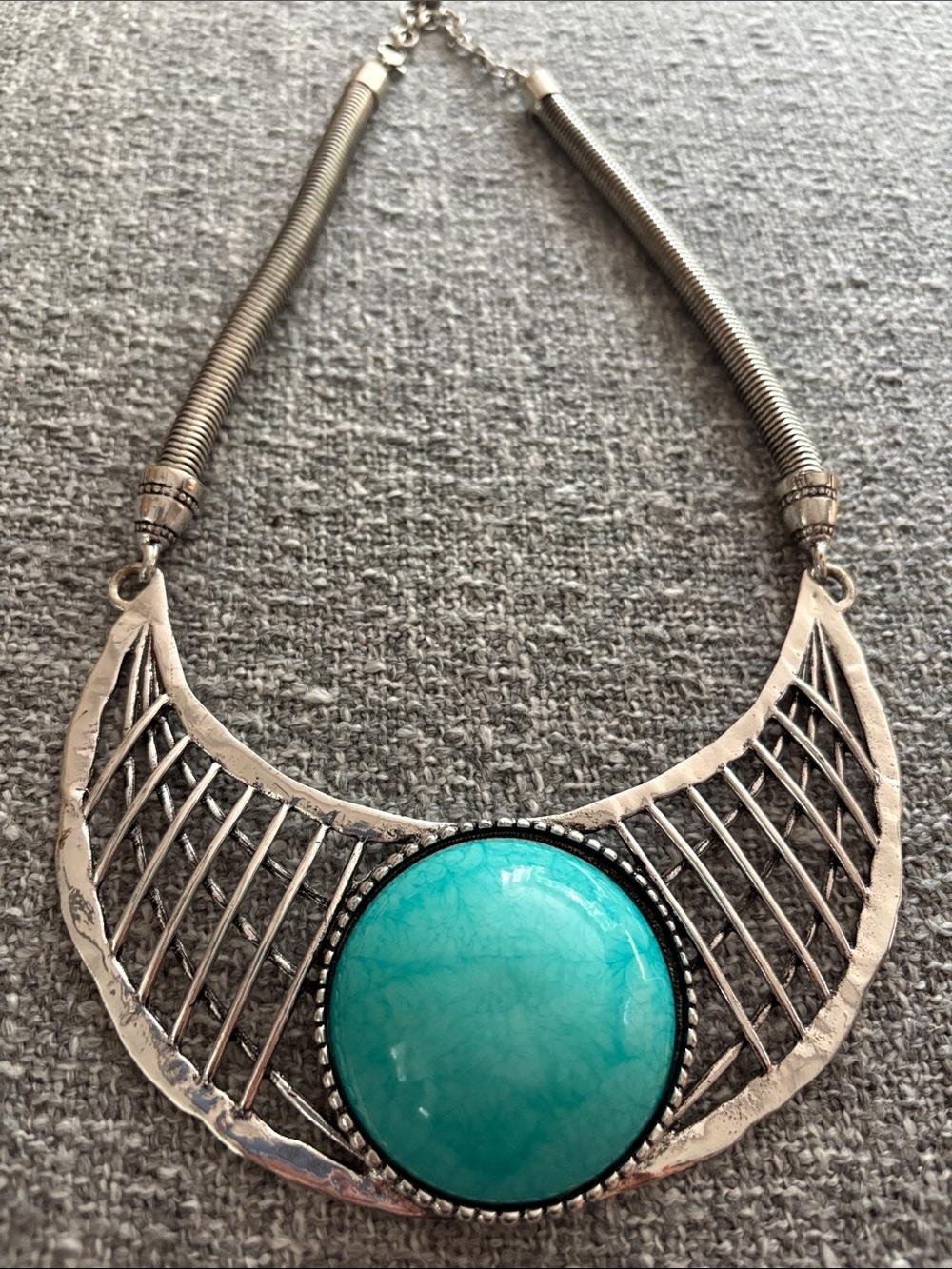 Turquoise Round Cabochon Crescent Necklace - Women's Jewelry